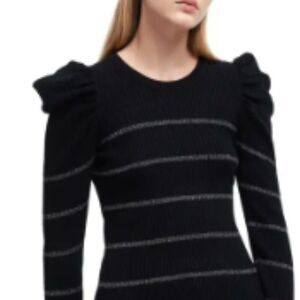 7 For All Mankind Womens Gray Wool Blend Puff Sleeve Crewneck Sweater Top XS